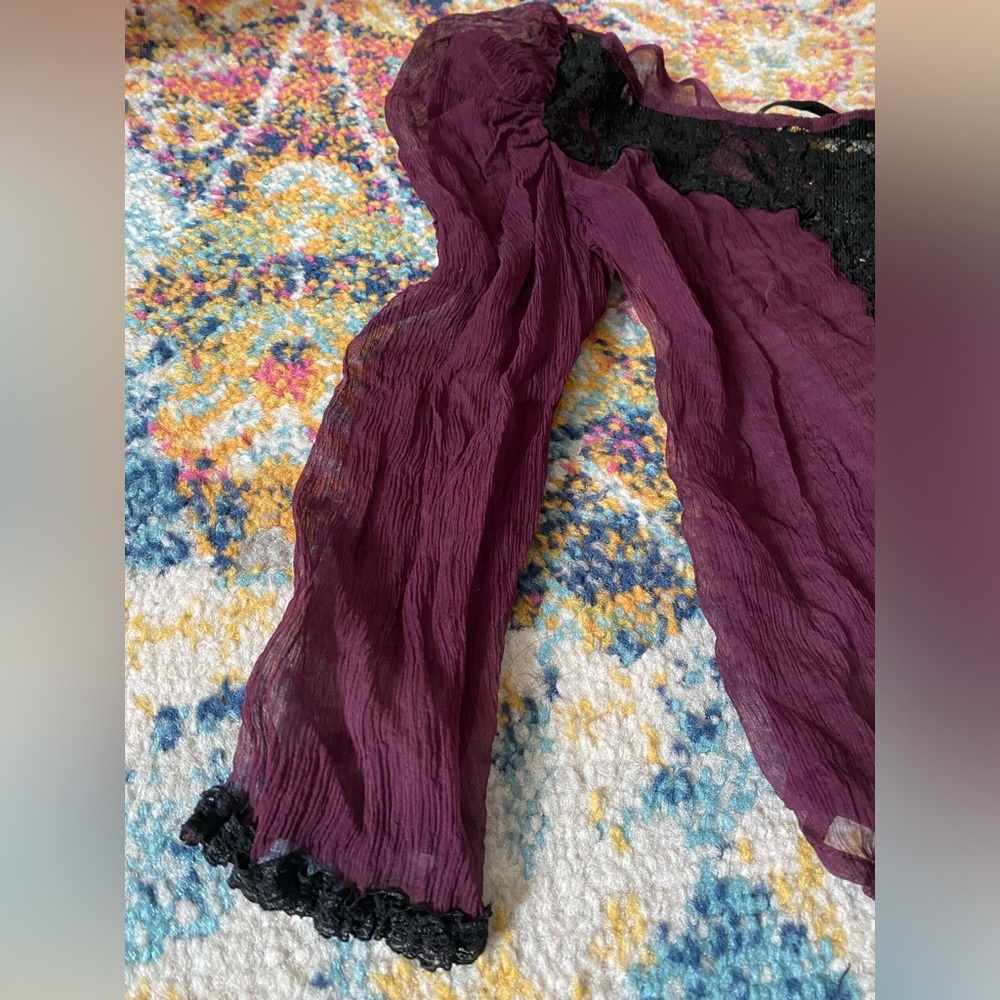 LIP SERVICE BLACKLIST rare Purple Lace-Up Blouse Xsmall flawed gem - Picture 9 of 12